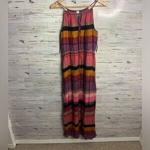 Ann Taylor loft striped maxi dress pink size 8 purple black yellow